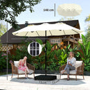 Ombrellone Doppio da Giardino a 12 Stecche con Manovella Base a Croce e Sacchi in Metallo e Poliestere Beige      