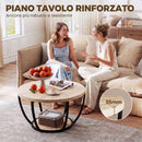 Tavolino da Caffè Rotondo Ø80x43,8 cm con 2 Ripiani e Gambe in Metallo in Truciolare Rovere e Nero      