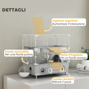 Gabbia per Criceti a 2 Livelli 44,5x28x44 cm 3 Porte Ruota e Tubi in Acciaio Grigio e Bianco  