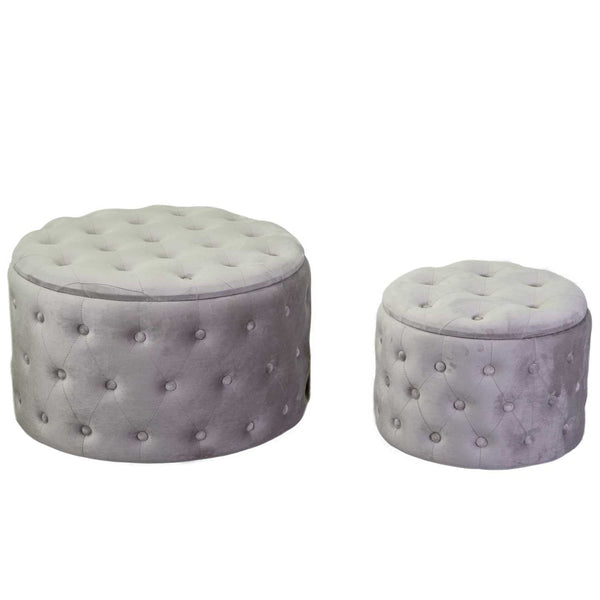 prezzo Set 2 Pouf Contenitore Ø50 cm e Ø70 cm in Tessuto Velluto Grigio