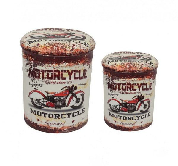 Set 2 Pouf Round Container aus hellgrauem Moto MDF acquista