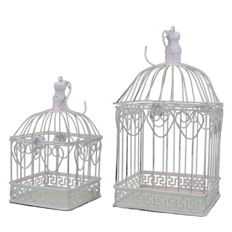 Set 2 Gabbie Natalie Rettangolari in Acciaio Bianco Antico