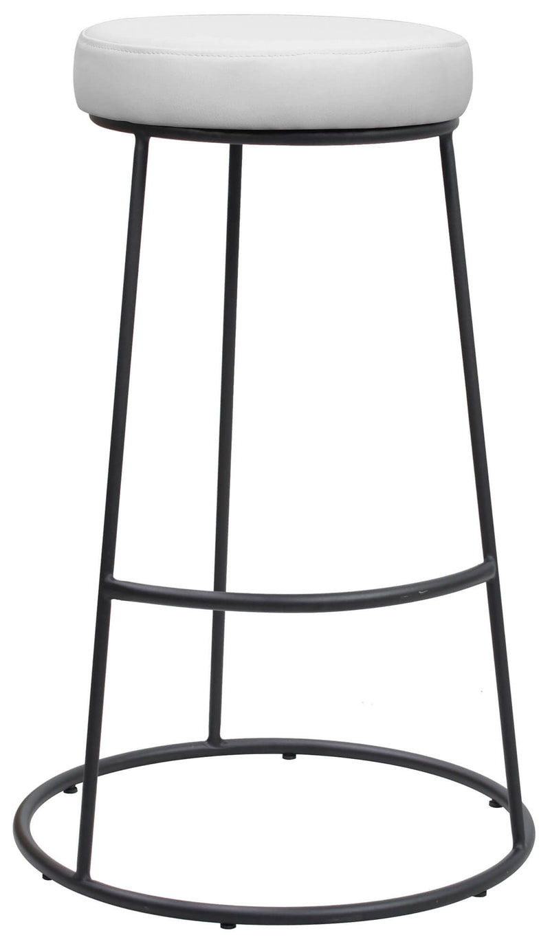 Sgabello da Bar Alto in Metallo Seduta in Similpelle Motti Oklahoma Bianco