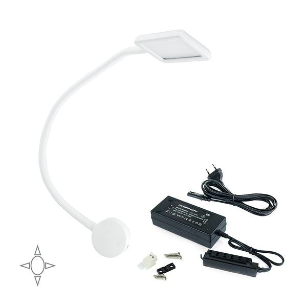 acquista Kuma Quadratische LED-Wandleuchte Flexibler Arm Berührungssensor Weißes Licht Kunststoff Weiß Emuca