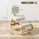 Sedia Ergonomica Inginocchiata 54x98x86 cm in Tessuto Effetto Lino e Legno Crema      