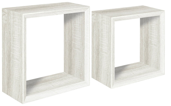 Set 2 Mensole Cubo da Parete Quadrato in Fibra di Legno Ginevra Rovere Sbiancato