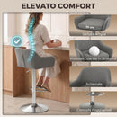 Set 2 Sgabelli Bar Girevoli 52x47x84-106 cm con Altezza Regolabile Poggiapiedi e Schienale in Velluto con Base in Metallo Grigio      