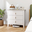 Cassettiera per Camera da Letto a 3 Cassetti 80x40x78,5 cm con Maniglie in Finta Pelle in Legno Bianco  