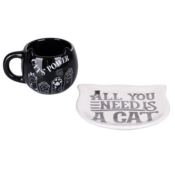 Untertassen- und Tassenset aus Keramik Villa D'este Home Tivoli Cats Black and White sconto