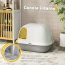 Lettiera per Gatti Chiusa 58x46x39 cm con Gattaiola e Paletta in PP Grigio Chiaro e Bianco  