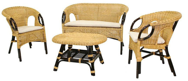 online Garten-Lounge-Set, Sofa, 2 Sessel und Couchtisch aus natürlichem Rattan Nussbaum Lucrezia
