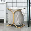 Cesto Portabiancheria 2 Sezioni con Coperchio 55x40x62 cm in Bambù e Poliestere Grigio 