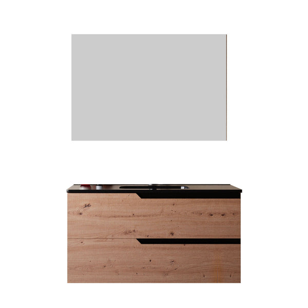 acquista Mobile bagno 80 cm Sospeso Rovere Cartagena con Lavabo Nero Opaco Boston con Specchio Rettangolare Bonussi