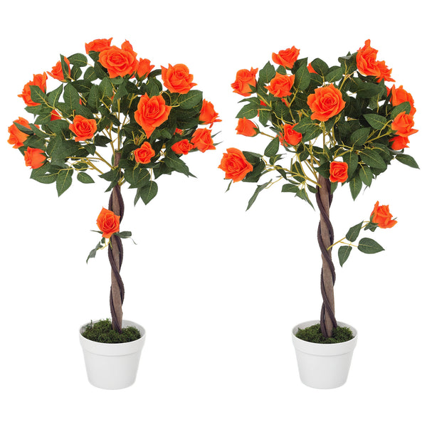 sconto Set 2 Piante Artificiali Camelie con 21 Fiori per Interni con Vaso in PE Arancione