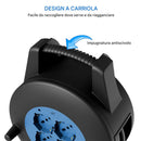 Avvolgicavo Multipresa 12 Metri con Interruttore di Protezione Prolunga e 4 Prese Nero e Blu      