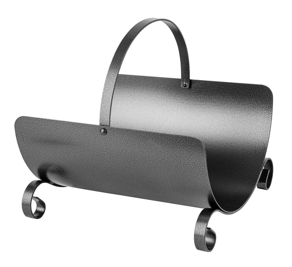 acquista Porta Legna Design Classico con Manico Pieghevole 38x36x36 cm in Ferro Verniciato Grigio Martellato