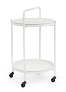 Tavolino da Esterno Carrello con Ruote Ø44,5x70h cm in Acciaio Austin Twin Bianco 