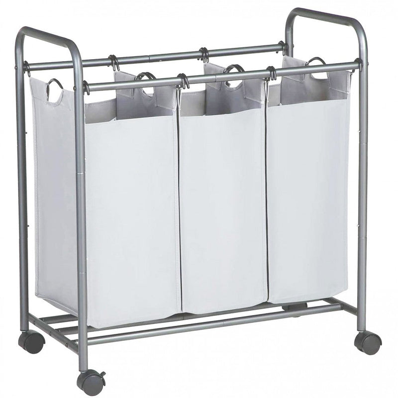 Carrello Portabiancheria 77x41x81,5 cm 3 Sacchi in Acciaio Grigio
