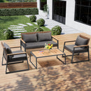 Set Salotto da Giardino Tavolino 2 Poltrone e Divano in Polyrattan con Cuscini Grigio e Marrone   