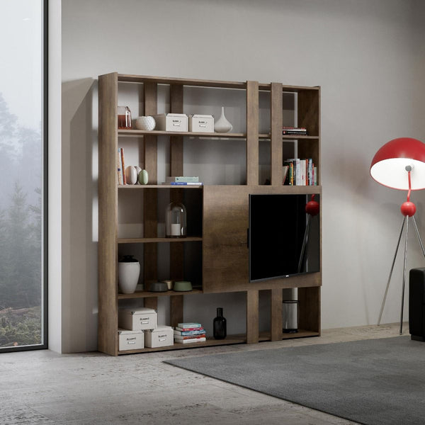 acquista Libreria Moderna 5 Ripiani con Pannello per TV 178x36x204 cm in nobilitato Marrone