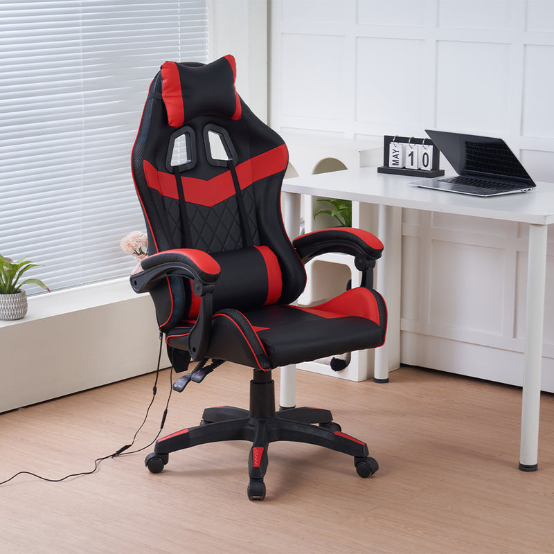 Sedia da Gaming con Led RGB Altezza Regolabile 106-116 cm in Pelle PU Rosso e Nero  