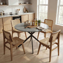 Tavolo da Pranzo Rotondo Stile Industriale Ø100x75 cm con Piano in Truciolare e Gambe a Croce in Acciaio Grigio      