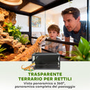 Rettilario Rialzato e Pieghevole 60x45x32 cm con Coperchio e Pareti in Vetro Temperato e Plastica Nero      