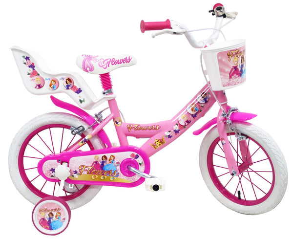 sconto Mädchenfahrrad 14" 2 Bremsen Blume Weiß/Rosa