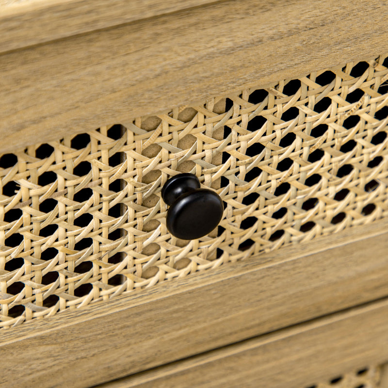 Cassettiera con 4 Cassetti in Stile Boho 80x35x95 cm Inserti in Rattan color Legno   
