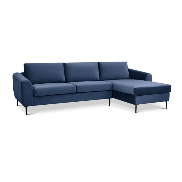 Sofa mit Chaiselongue Gregory aus blauem Stoff sconto