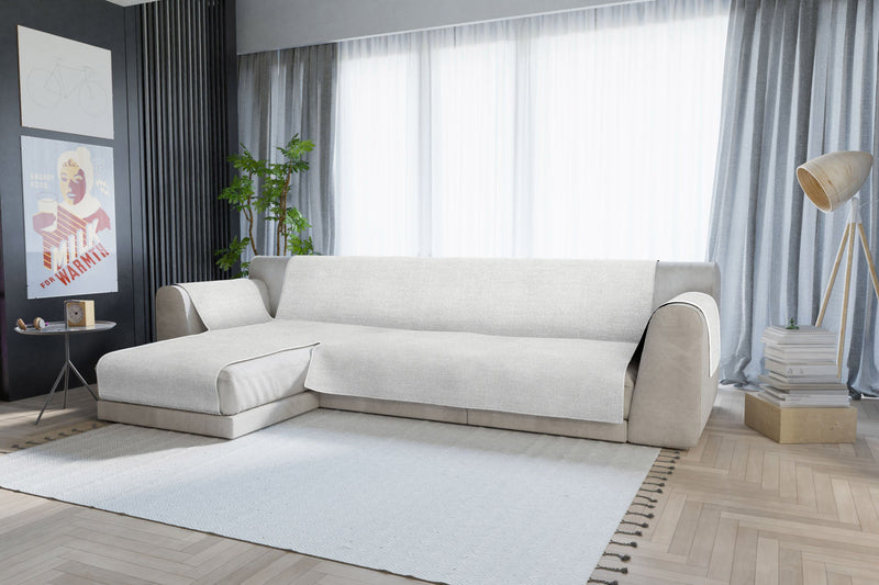 Copridivano con Penisola Sinistra in Poliestere e Cotone Bianco Varie Misure