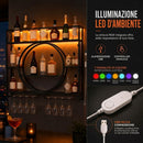 Portabottiglie da Parete 100x15x80 cm con Luci LED Portabicchieri e Ripiani in Acciaio al Carbonio Nero      