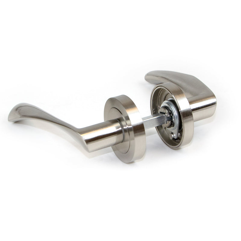 Maniglie Twist per Porta da Interno con Rosetta Ø50 mm Alluminio Nickel Satinato 5 Sets. Emuca
