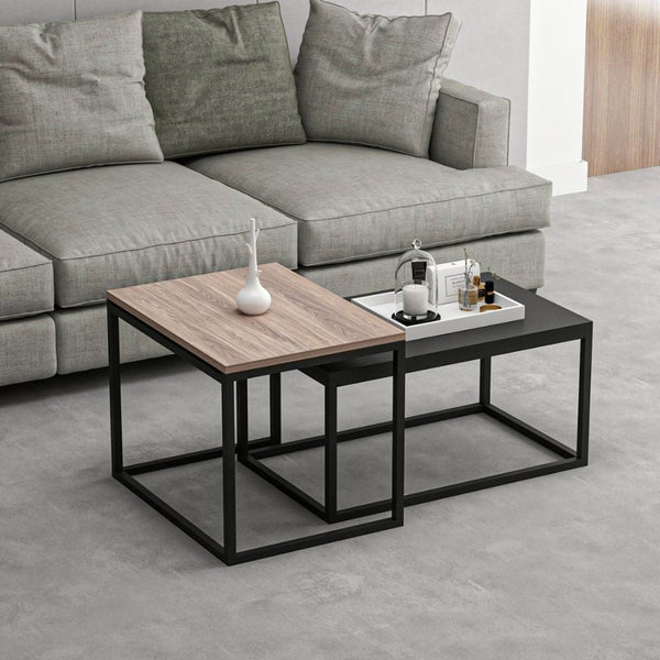 acquista Set tavolini da caffè Leka nero e noce struttura in metallo