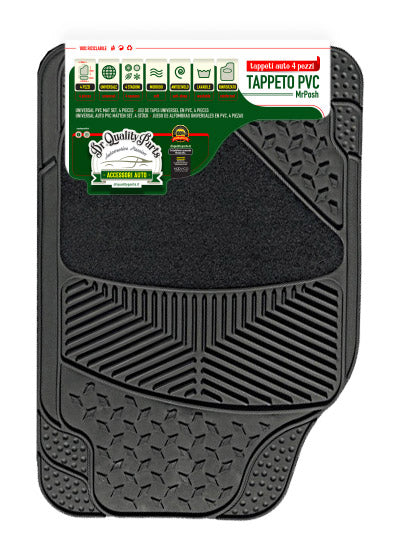 Set 4 Tappetini Universali per Auto in gomma PVC e Moquette Neri Mr Posh 17170