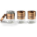 Set 3 Barattoli 750 ml Porta Caffe Zucchero Sale Ø11x14 cm in Acciaio e Vetro Rame      