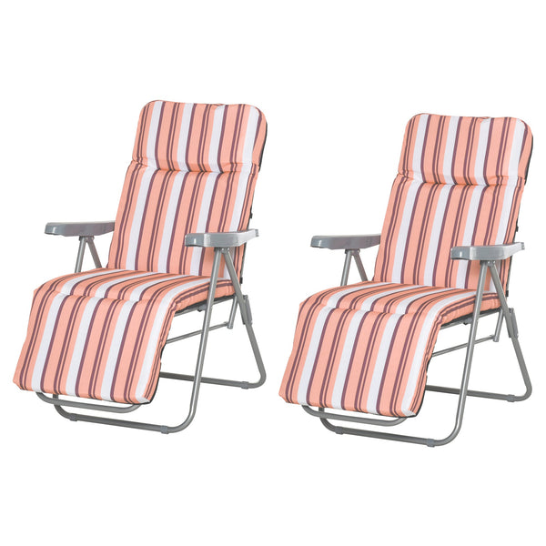 acquista Set mit 2 Gartenliegestühlen 60 x 75 x 102 cm, 5-fach verstellbar, mit orangefarbenem Kissen