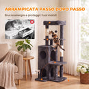 Albero Tiragraffi per Gatti 59x55x132 cm con Pali in Sisal Cuccia e Casetta in Truciolare e Peluche Grigio Scuro      