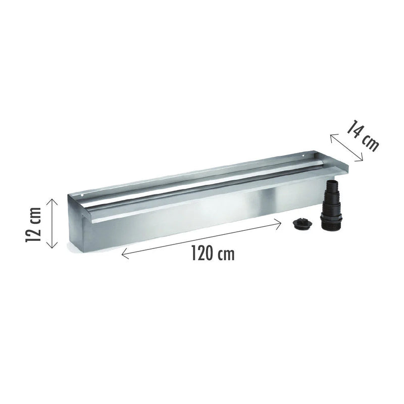 Lama d’Acqua Effetto a Cascata per Piscina o Laghetto 120x14xH12 cm in Acciaio Inox Lucido