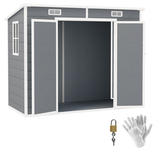 Casetta Box da Giardino 240x130 cm con Pavimento 2 Porte con Blocco e Finestra in Resina Grigio online