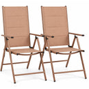 Set 2 Sedie Sdraio Pieghevoli e Salvaspazio con Schienale Alto Ergonomico in Tessuto Tecnico Beige      