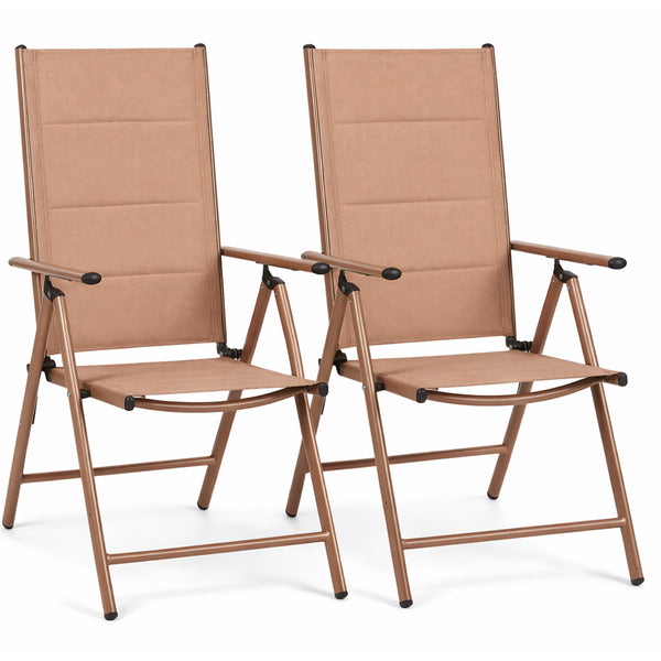 Set 2 Sedie Sdraio Pieghevoli e Salvaspazio con Schienale Alto Ergonomico in Tessuto Tecnico Beige online