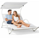 Lettino Lounge 2 Posti da Esterno 200x145x135 cm Tetto Parasole Anti UV Telaio Tubolare Bianco      