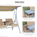 Dondolo 2 Posti da Giardino 175x112x165 cm in con Tavolino in Metallo e Poliestere Beige