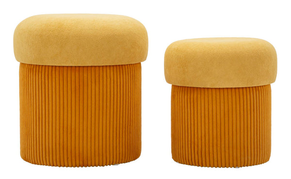online Puff con Contenitore Aspen Senape Set 2 Pz Ø42x44 cm - Ø35x37 cm in MDF e Spugna e Poliestere Senape