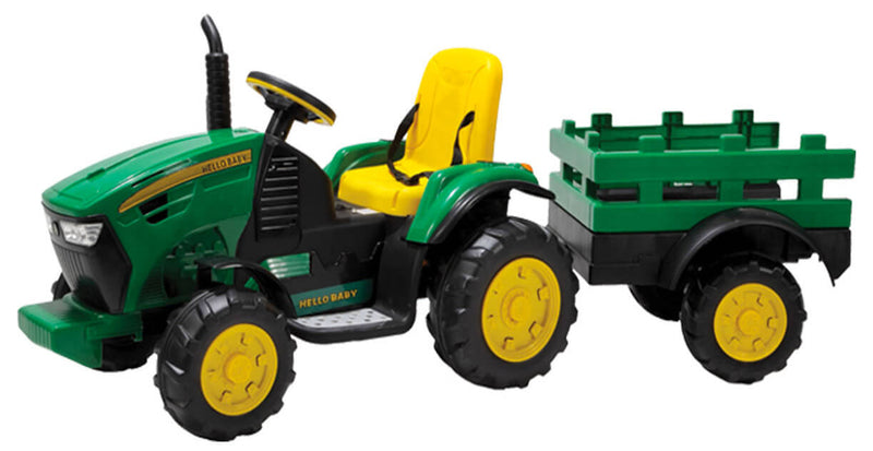 Trattore Elettrico per Bambini 12V con Rimorchio Kidfun Dusselforf Verde