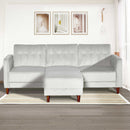 Divano Letto Angolare 218x110x66 cm con Penisola in Legno e Tessuto Grigio Chiaro