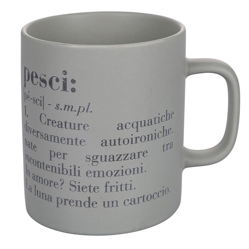 Tazza Zodiaco "pesci" Ø8x10 cm in Bone China VdE Tivoli 1996 Grigio Chiaro