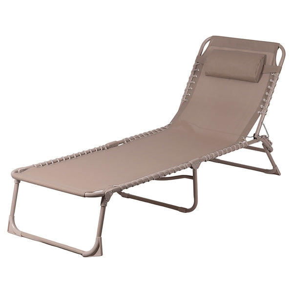sconto Lettino Mare Richiudibile 190x58x29 cm in Acciaio e Poliestere Tortora Gallipoli