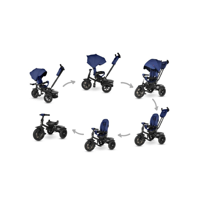 Triciclo Passeggino per Bambini 6 in 1 con Seggiolino Reversibile Qplay Premium Blu